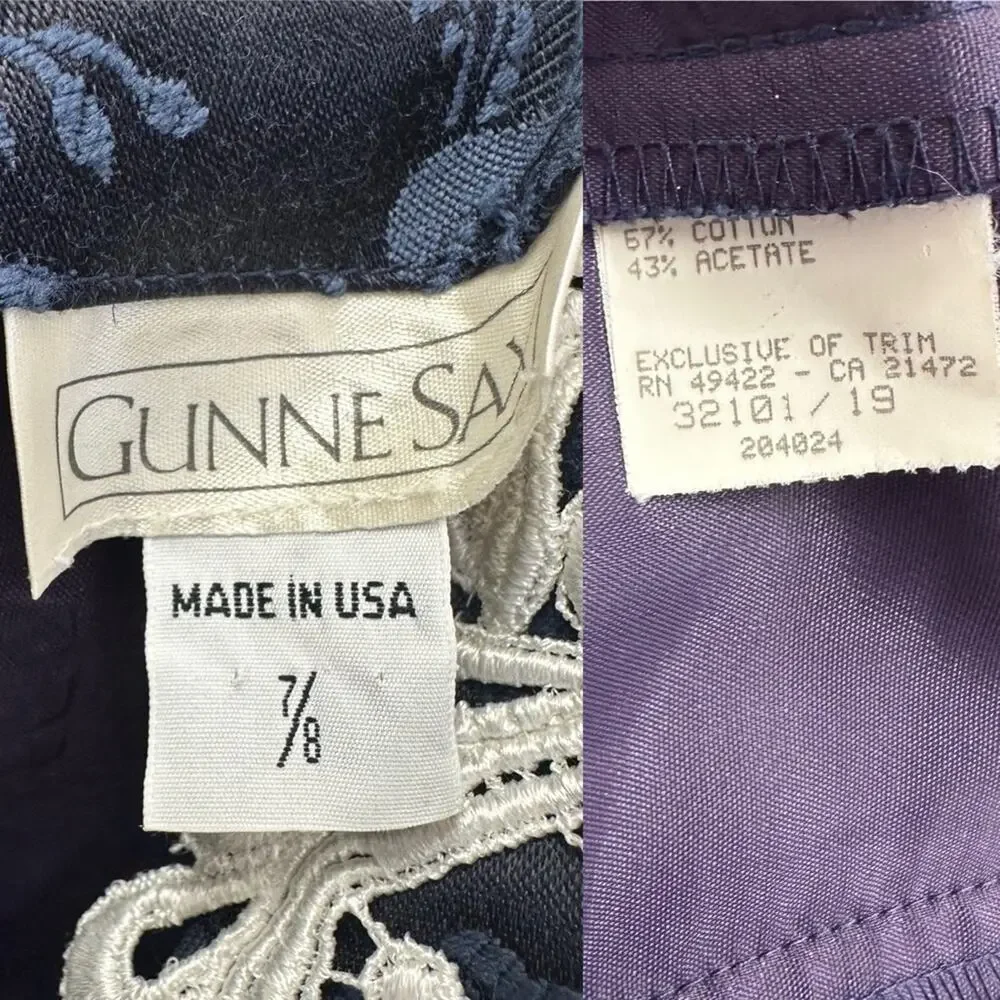 Gunne Sax vintage 80s navy brocade tea length‎ formal/party dress size 7/8 - Picture 6 of 16